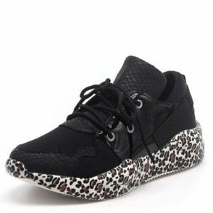 Cape Robbin Low Top LaceUp Black Leopard Sneakers